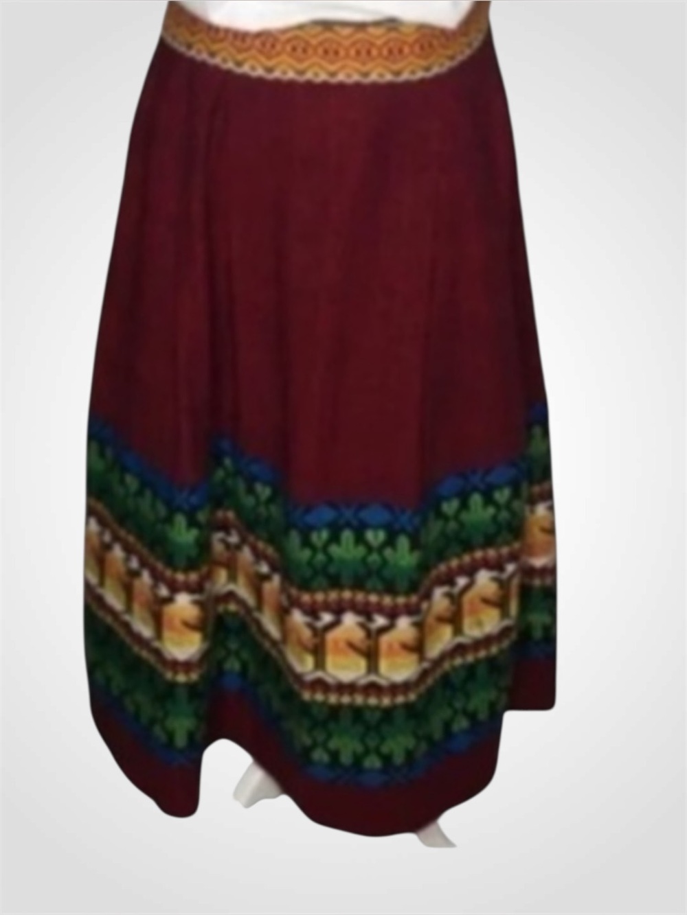 Moroccan Full Skirt Hand Made Red With Colorful Waistband & Trim Sm